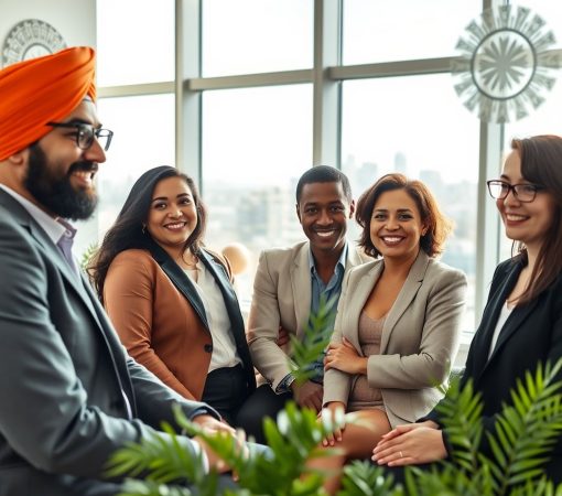 {"prompt":"In a sunlit, contemporary coworking space in Auckland, a mixed group of migrants gathers for career coaching. Among them, an Indian Sikh man sporting a neatly tied turban, a Southeast Asian woman with a confident smile, a Middle Eastern man in tailored smart-casual wear, a Pacific Islander woman radiating warmth, and a European immigrant with a professional demeanor--all dressed in polished business attire. The room features native New Zealand greenery softly arranged in pots and walls adorned with elegant Maori patterns and symbols. Through expansive windows, a distant view of the city's skyline fades gently into the horizon. The atmosphere is one of encouragement and hope, captured at eye level with gentle daylight flooding in, rendered in a crisp, realistic photographic style that highlights the participants' determination and unity.nnA diverse group of migrants in New Zealand attending a career coaching session. Participants include an Indian Sikh man wearing a turban, a Southeast Asian woman, a Middle Eastern man, a Pacific Islander woman, and a European immigrant, all dressed in smart-casual or professional attire. The setting is a bright, welcoming modern office or coworking space in Auckland or Wellington. Background includes subtle New Zealand elements -- native plants, Maori-inspired artwork, or local cityscape visible through windows. The mood is supportive, optimistic, and empowering. Eye-level camera angle, natural soft lighting, high-resolution, realistic photographic style.","originalPrompt":"A diverse group of migrants in New Zealand attending a career coaching session. Participants include an Indian Sikh man wearing a turban, a Southeast Asian woman, a Middle Eastern man, a Pacific Islander woman, and a European immigrant, all dressed in smart-casual or professional attire. The setting is a bright, welcoming modern office or coworking space in Auckland or Wellington. Background includes subtle New Zealand elements -- native plants, Maori-inspired artwork, or local cityscape visible through windows. The mood is supportive, optimistic, and empowering. Eye-level camera angle, natural soft lighting, high-resolution, realistic photographic style.","width":1024,"height":1024,"seed":42,"model":"flux","enhance":false,"nologo":true,"negative_prompt":"worst quality, blurry","nofeed":false,"safe":false,"quality":"medium","image":[],"transparent":false,"isMature":false,"isChild":false}